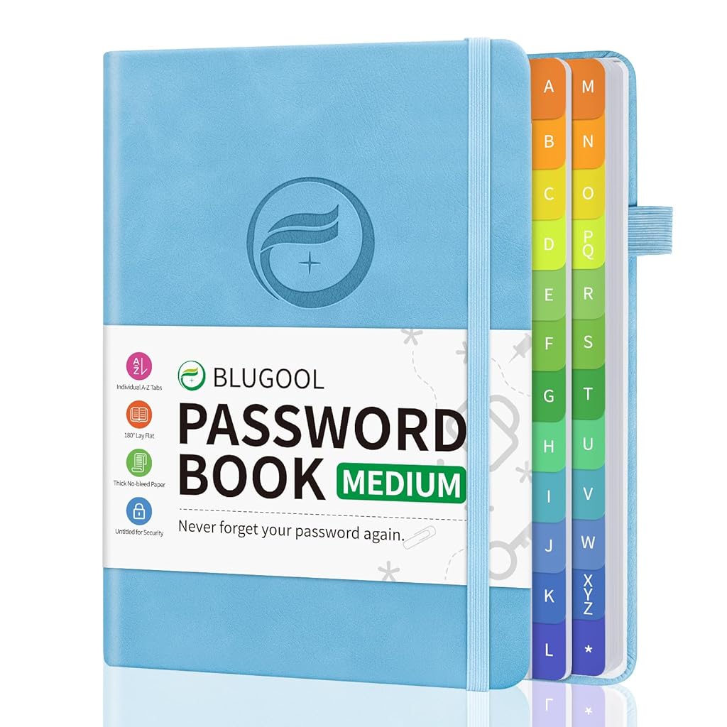 Climberty® Password Book with Alphabetical Tabs Hardcover Notebook for Website Logins, Personal Use & Color Coding, Compact 5.3x7.7 Inch Size in Blue Climberty® Password Book with Alphabetical Tabs Hardcover Notebook for Website Logins, Personal Use & Color Coding, Compact 5.3x7.7 Inch Size in Blue